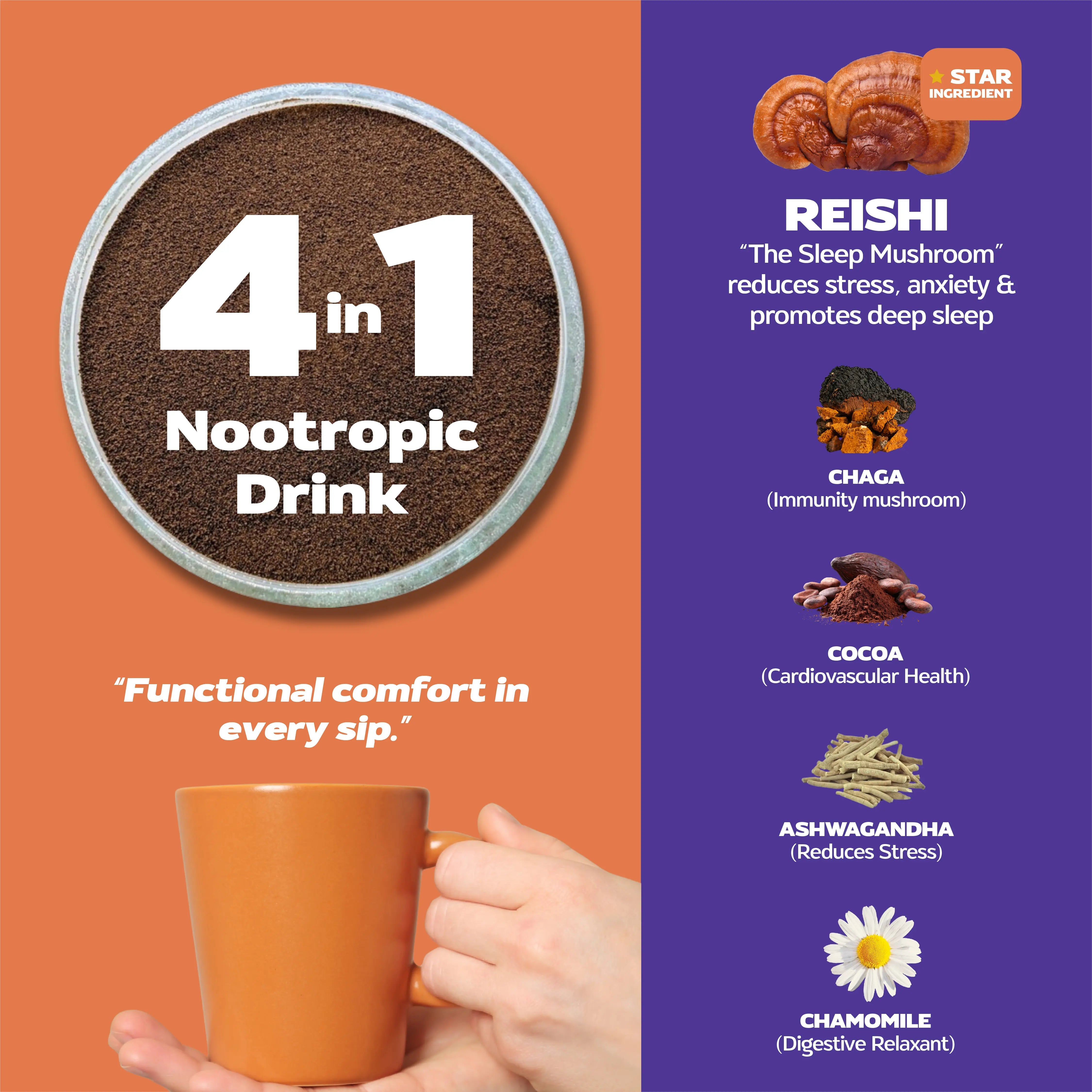 Calm & Unwind – Adaptogen Mushroom Drink for Stress Relief, Relaxation & Sleep Support Mushroomy Pakistan