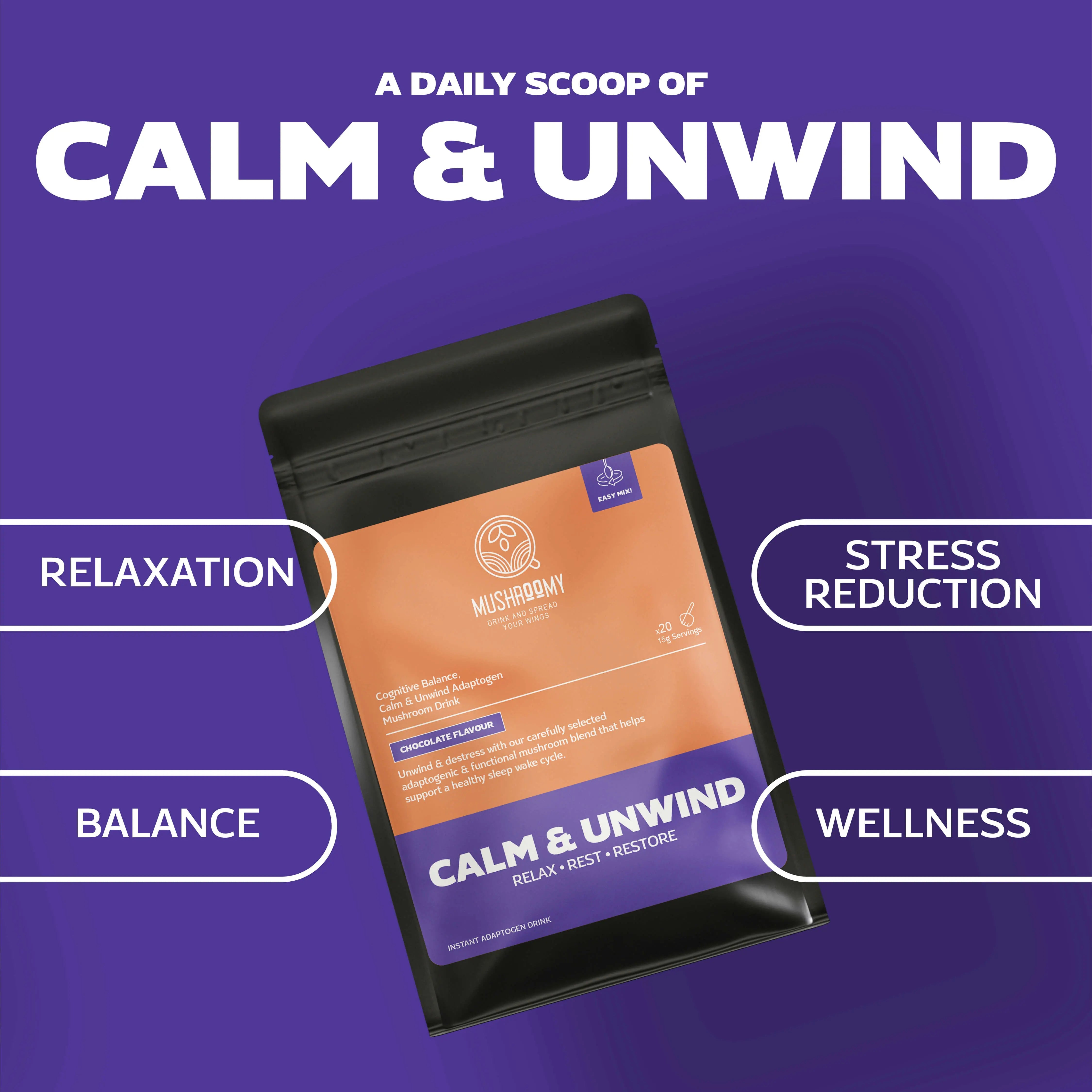 Calm & Unwind – Adaptogen Mushroom Drink for Stress Relief, Relaxation & Sleep Support Mushroomy Pakistan