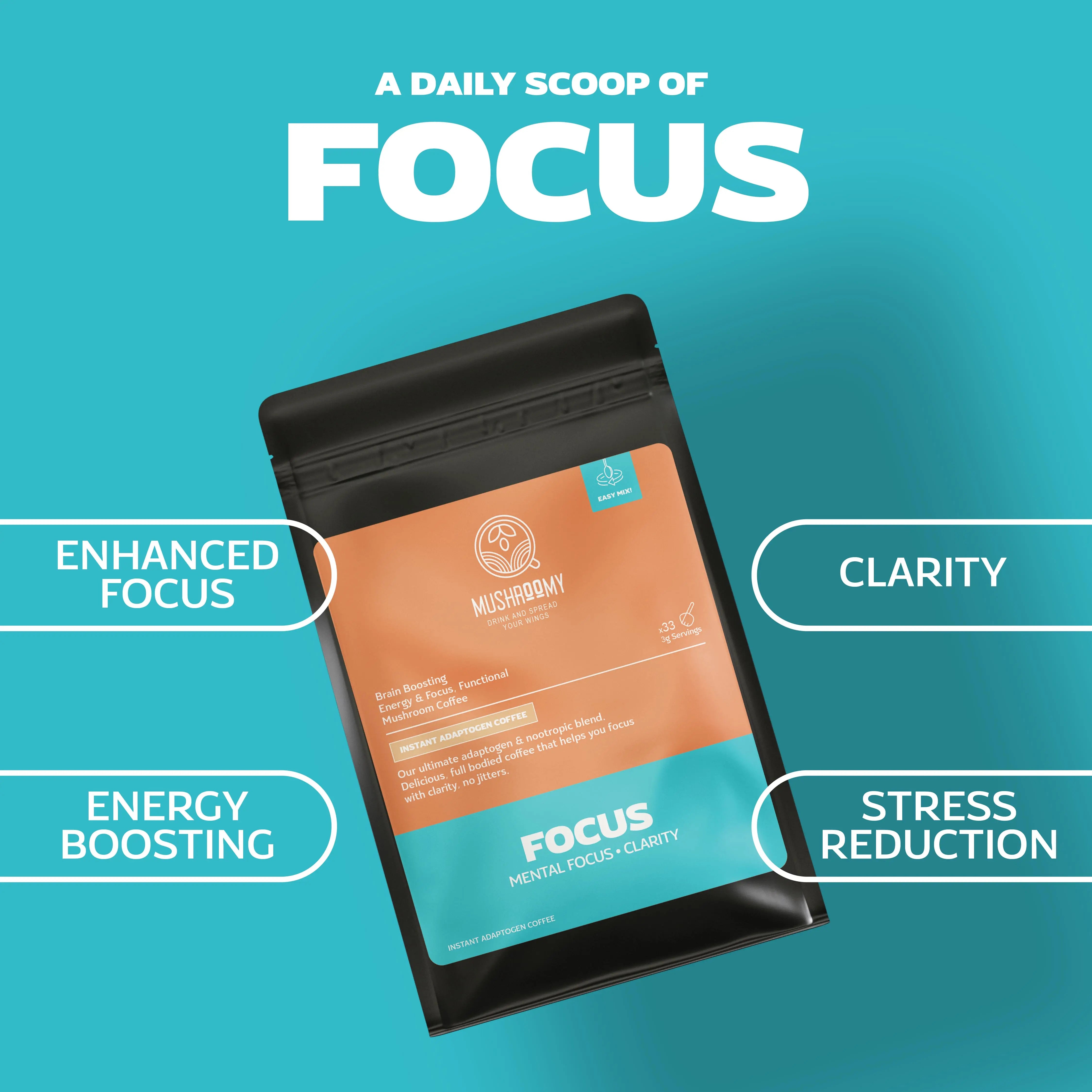 FOCUS – Instant Mushroom Coffee for Focus, Calm & Natural Energy Mushroomy Pakistan