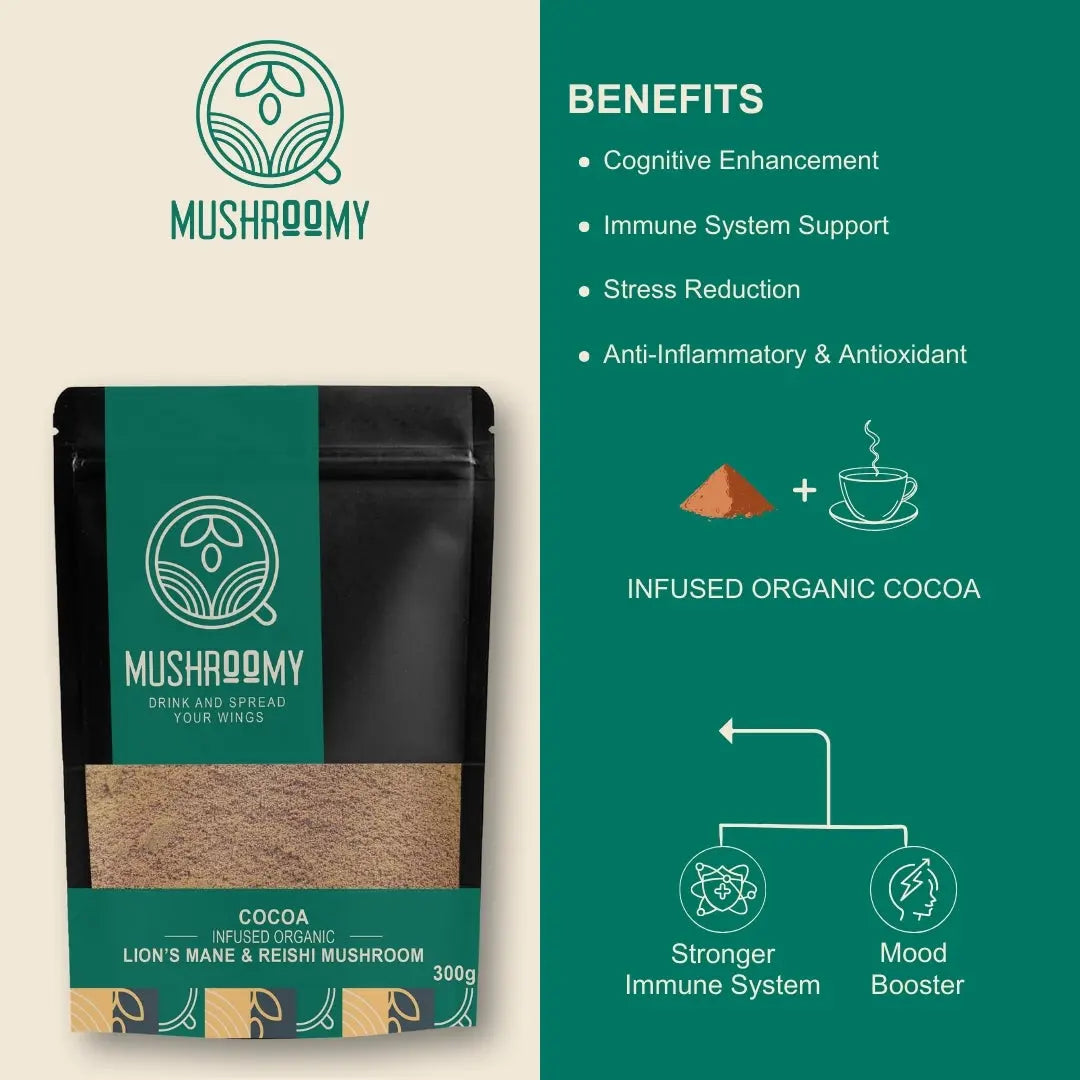 Mushroom-infused cocoa with Lion’s Mane and Reishi for mood and immunity