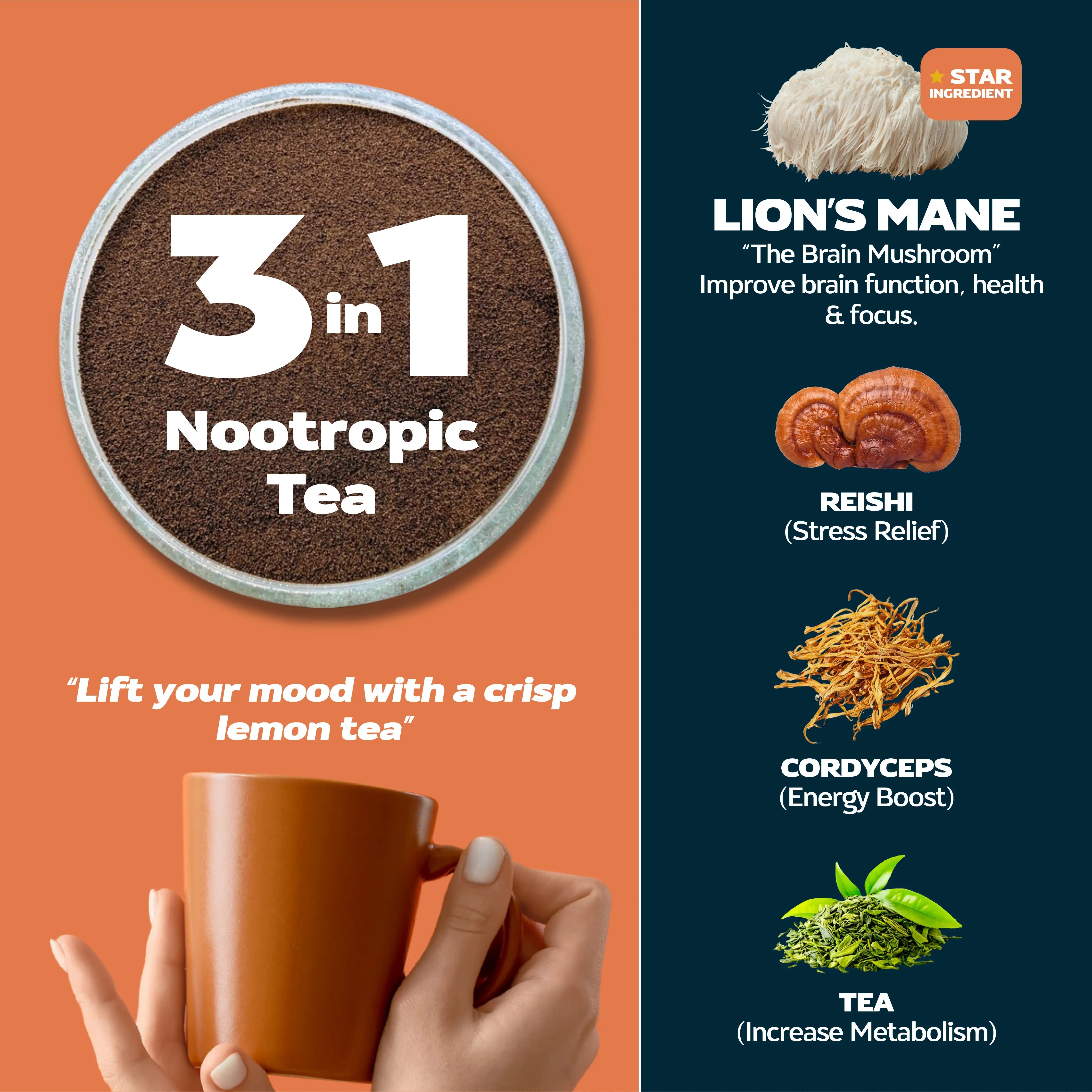 MOOD - Instant Adaptogen Lemon Tea for Calm, Focus & Hydration Mushroomy Pakistan
