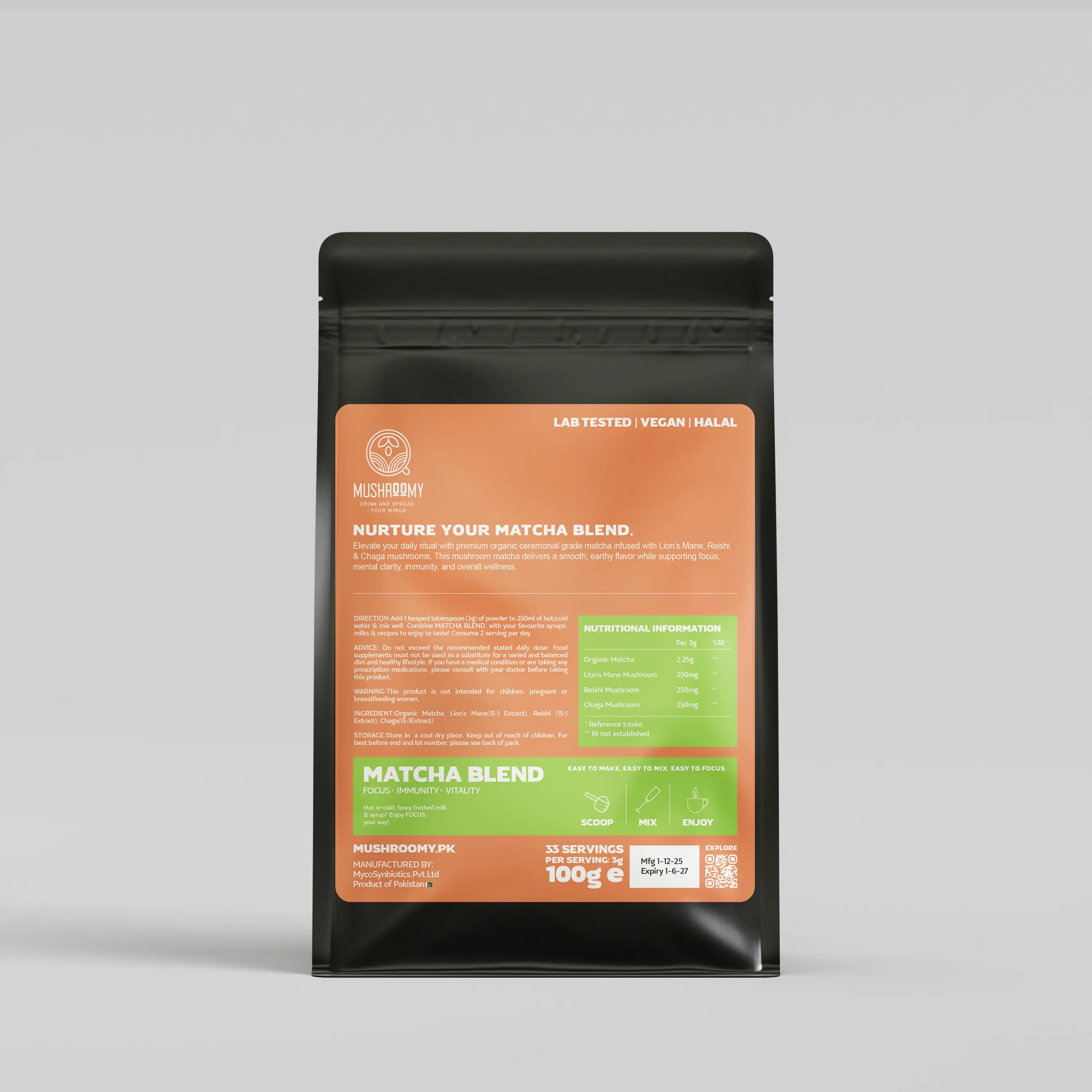 Matcha Blend – Instant Adaptogens Matcha for Focus, Energy & Vitality Mushroomy Pakistan