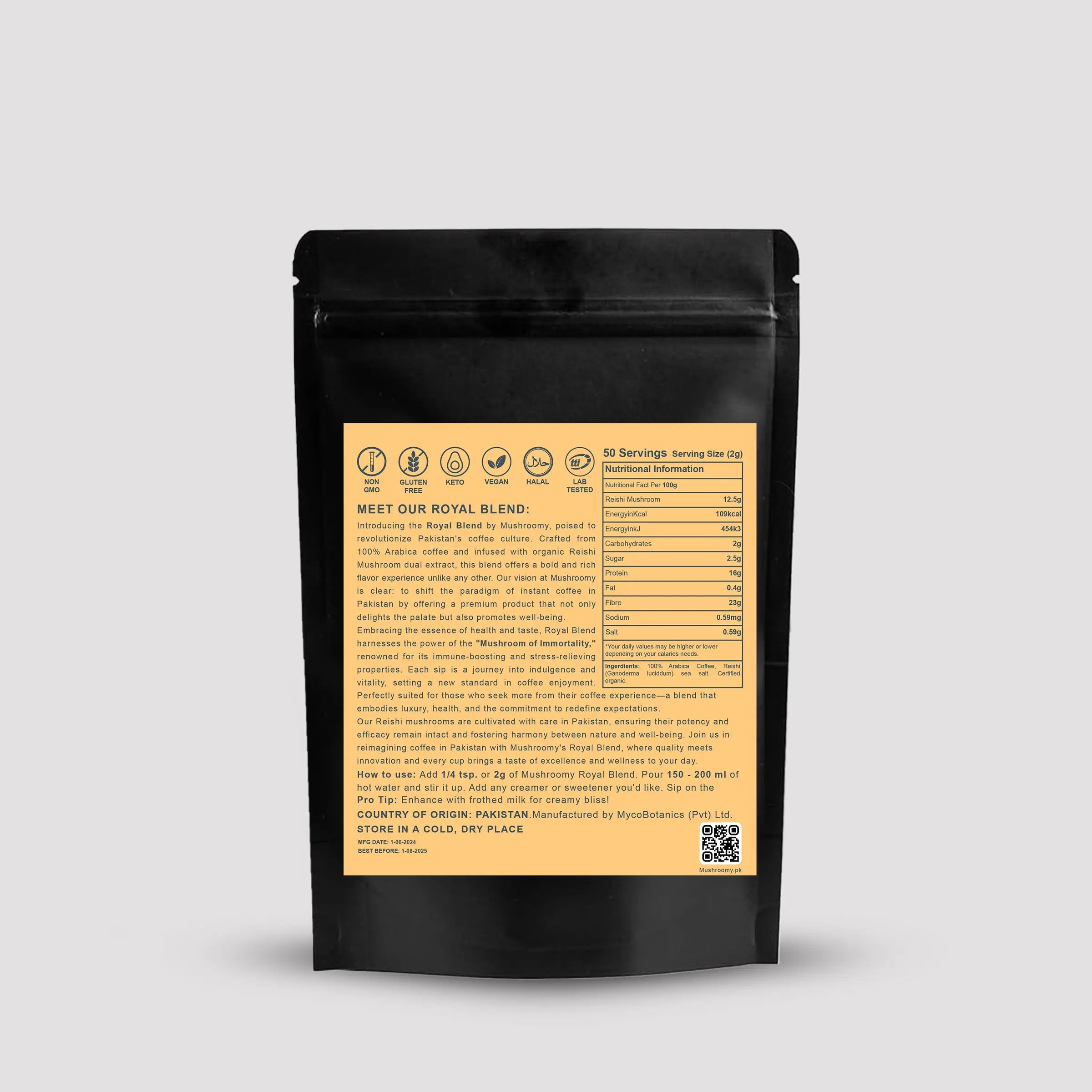 Royal Blend Reishi mushroom coffee – organic instant Arabica coffee in Pakistan