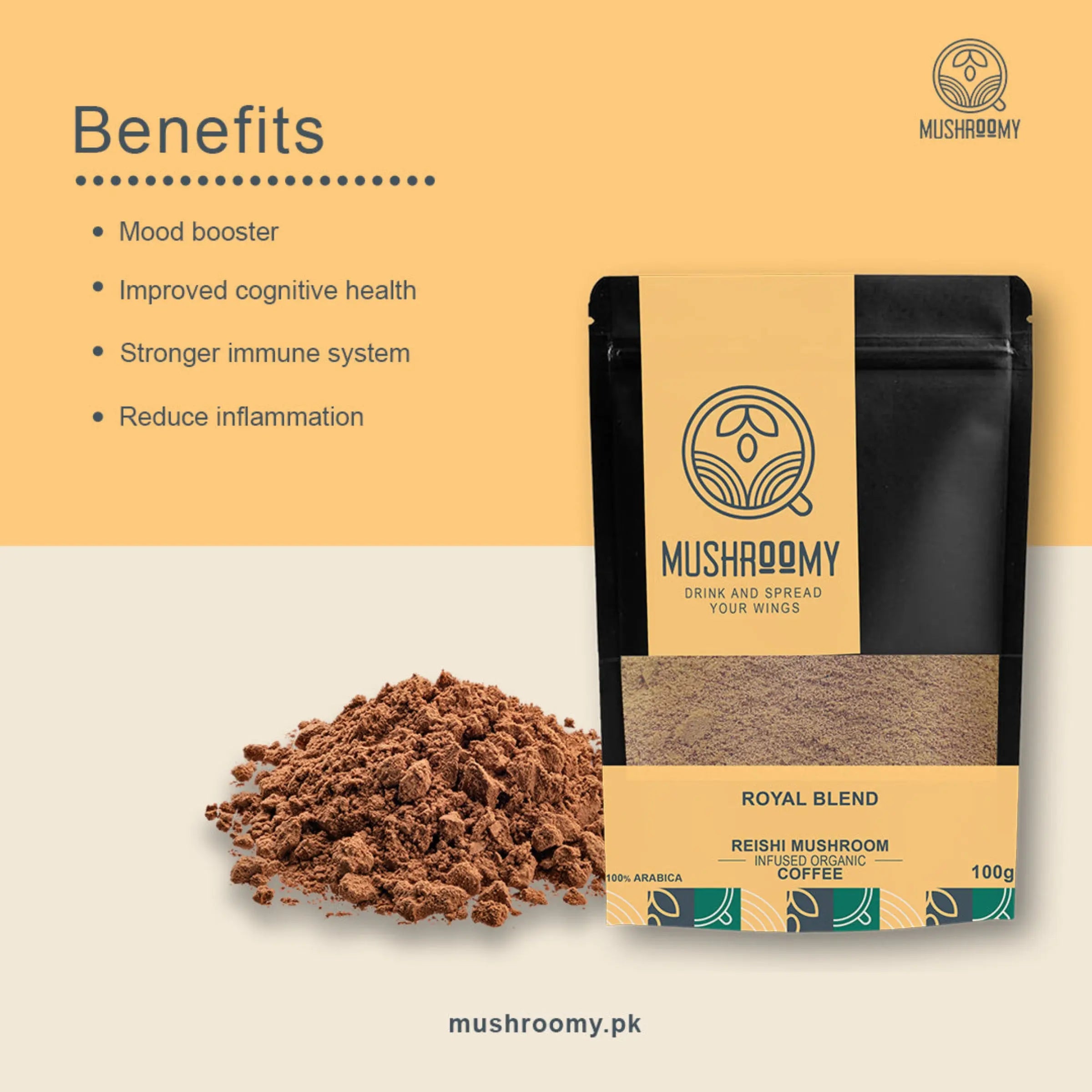 Health benefits of Royal Blend Reishi mushroom coffee – immune support, stress relief, and calm focus